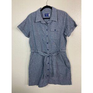 United by Blue Hemp Cotton Blue Short Sleeve Shirt Dress size Large Belted